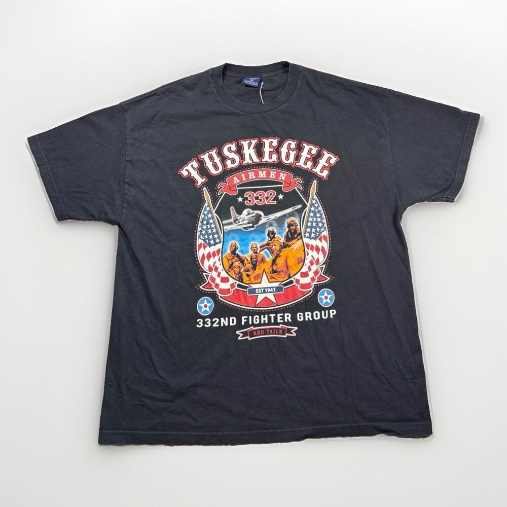 Vintage Big Boy Tuskegee Airmen 332nd Fighter Group Red Tails Tee Men’s 2X Black